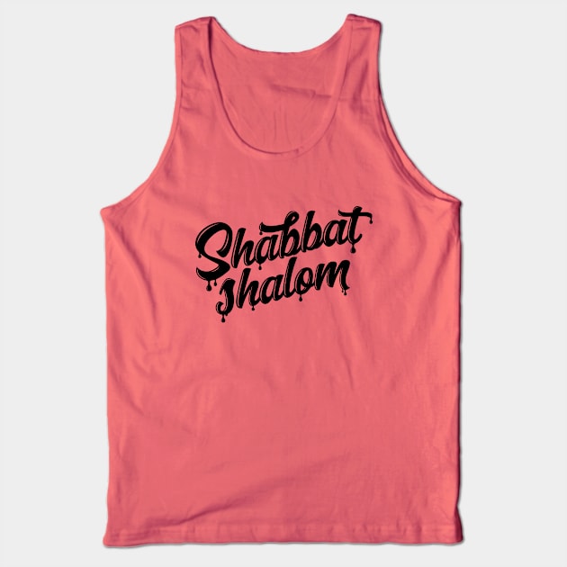 Shabbat Shalom Drip  - Black Ink Tank Top by erock